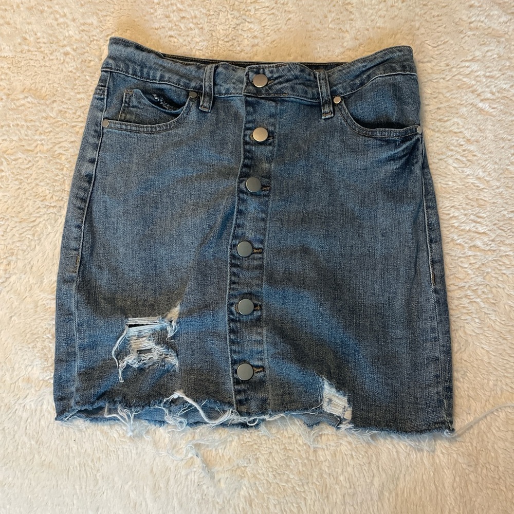 Rue21 Blue Distressed Button-Front Mini Skirt